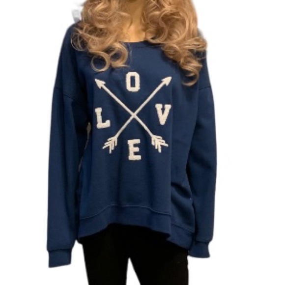 SWEATSHIRT GREEN TEA Women Denim Teal LOVE Arrows Long Sleeve Sweatshirt - Picture 1 of 7